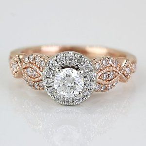 10k Rose Gold Diamond Halo Wedding / Engagement Ring by Legend Jewelry